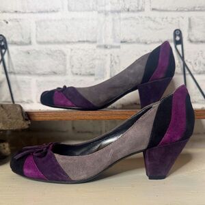 Vintage Nine West Purple Color block Suede Leather Heels Pumps Size 6